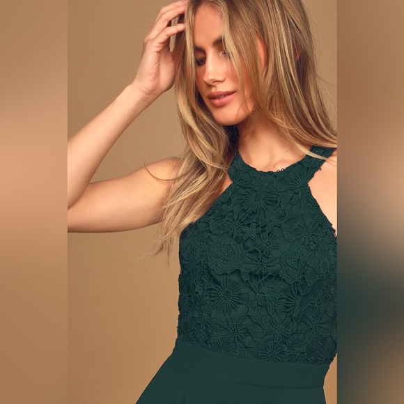 BRAND NEW Lulus Love Poem Picture Perfect Navy Blue Lace Halter Maxi Dress - Picture 4 of 8